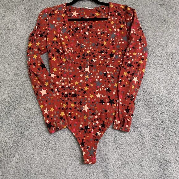 Free People Intimately Girls Like Us Red Star Printed Bodysuit Womens Medium - Picture 2 of 10